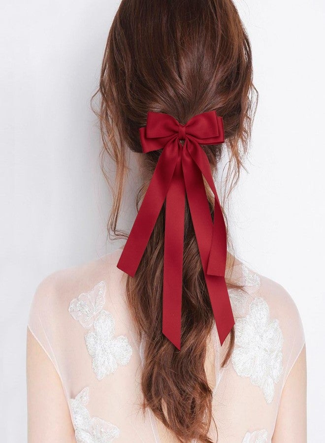 MIKONIKO Bow Hair Clips 2PCS Set for Women and Girls - Black White Ribbon Bows for Hair, with Long Tail, Alligator Clip (Black & Red) - Image 3